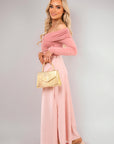 Off Shoulder Long Sleeve Draped Top with Wrap Front Detail