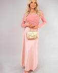 Off Shoulder Long Sleeve Draped Top with Wrap Front Detail