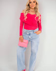 Off Shoulder Long Sleeve Draped Top with Wrap Front Detail