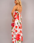 V Neck Spaghetti Strap Maxi Dress with Floral Print