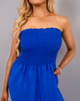 Strapless Shirred Bandeau Wide Leg Jumpsuit
