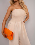 Strapless Shirred Bandeau Wide Leg Jumpsuit