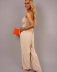 Strapless Shirred Bandeau Wide Leg Jumpsuit