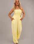 Strapless Shirred Bandeau Wide Leg Jumpsuit