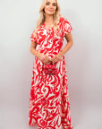 Printed Short Sleeve Button Down V-Neck Maxi Dress