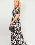Printed Short Sleeve Button Down V-Neck Maxi Dress