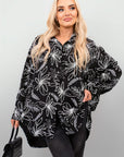 Floral Print Oversized Long Sleeve Button Down Top