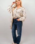 Floral Print Oversized Long Sleeve Button Down Top