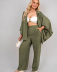 Button Down Long Sleeve Shirt and Wide Leg Trousers Co-ord Set