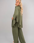 Button Down Long Sleeve Shirt and Wide Leg Trousers Co-ord Set