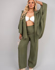 Button Down Long Sleeve Shirt and Wide Leg Trousers Co-ord Set