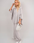 Button Down Long Sleeve Shirt and Wide Leg Trousers Co-ord Set