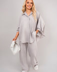 Button Down Long Sleeve Shirt and Wide Leg Trousers Co-ord Set