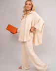 Button Down Long Sleeve Shirt and Wide Leg Trousers Co-ord Set