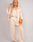 Button Down Long Sleeve Shirt and Wide Leg Trousers Co-ord Set