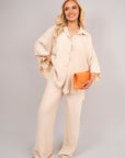 Button Down Long Sleeve Shirt and Wide Leg Trousers Co-ord Set