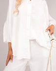 Button Down Long Sleeve Shirt and Wide Leg Trousers Co-ord Set