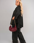 Button Down Long Sleeve Shirt and Wide Leg Trousers Co-ord Set