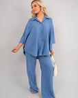Button Down Long Sleeve Shirt and Wide Leg Trousers Co-ord Set
