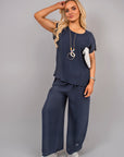 Ribbed Short Sleeve Top and Wide Leg Trouser Co-ord Set