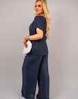 Ribbed Short Sleeve Top and Wide Leg Trouser Co-ord Set