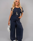 Ribbed Short Sleeve Top and Wide Leg Trouser Co-ord Set