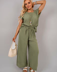 Ribbed Short Sleeve Top and Wide Leg Trouser Co-ord Set