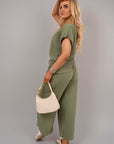 Ribbed Short Sleeve Top and Wide Leg Trouser Co-ord Set