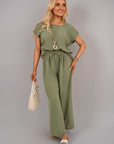 Ribbed Short Sleeve Top and Wide Leg Trouser Co-ord Set