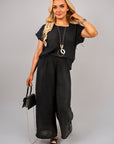 Ribbed Short Sleeve Top and Wide Leg Trouser Co-ord Set