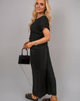 Ribbed Short Sleeve Top and Wide Leg Trouser Co-ord Set