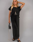 Ribbed Short Sleeve Top and Wide Leg Trouser Co-ord Set