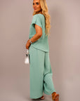 Ribbed Short Sleeve Top and Wide Leg Trouser Co-ord Set