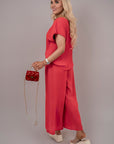 Ribbed Short Sleeve Top and Wide Leg Trouser Co-ord Set