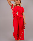 Ribbed Short Sleeve Top and Wide Leg Trouser Co-ord Set
