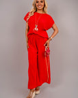 Ribbed Short Sleeve Top and Wide Leg Trouser Co-ord Set