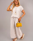 Ribbed Short Sleeve Top and Wide Leg Trouser Co-ord Set