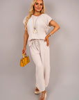 Ribbed Short Sleeve Top and Wide Leg Trouser Co-ord Set