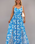 V Neck Spaghetti Strap Maxi Dress with All Over Print