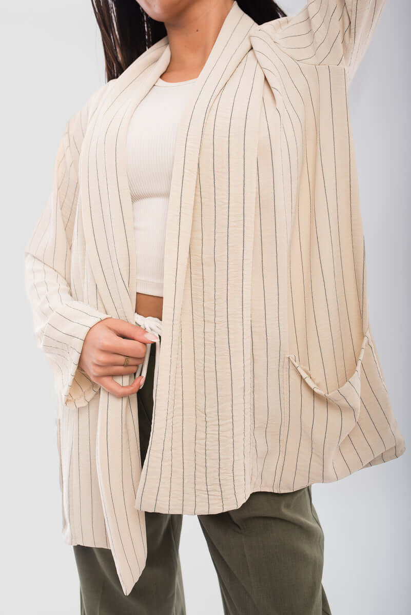 Oversized Striped Long Sleeve Cardigan with Pockets