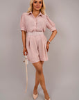 Collared Short Sleeve Playsuit with Belted Waist