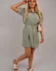 Collared Short Sleeve Playsuit with Belted Waist