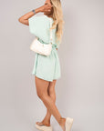 Wrap Front Short Sleeve Belted Playsuit with Elastic Waist