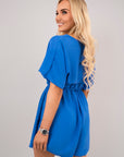 Wrap Front Short Sleeve Belted Playsuit with Elastic Waist
