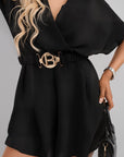 Wrap Front Short Sleeve Belted Playsuit with Elastic Waist