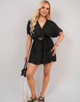 Wrap Front Short Sleeve Belted Playsuit with Elastic Waist
