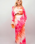 Printed Crop Long Sleeve Top and High Waisted Maxi Skirt Co-ord Set