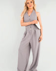 V-Neck Sleeveless Button Front Detail Jumpsuit