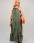 Sleeveless Beaded Halter Neck Maxi Dress with Tiered Hem