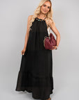 Sleeveless Beaded Halter Neck Maxi Dress with Tiered Hem